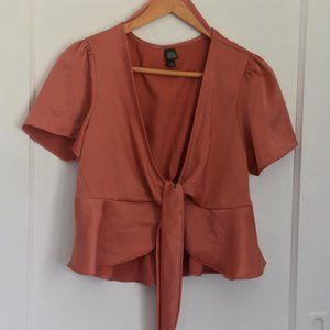 Wild Fable Cropped Short Sleeve Tie-Front Flutter Top Size Medium